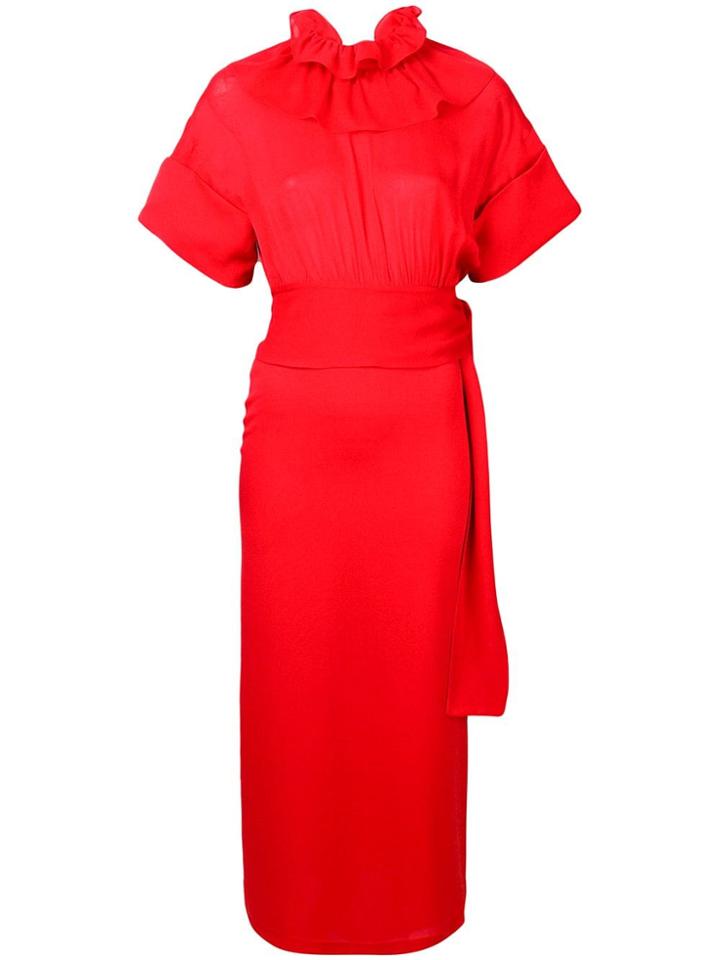 Victoria Beckham Ruffled Neck Dress - Red