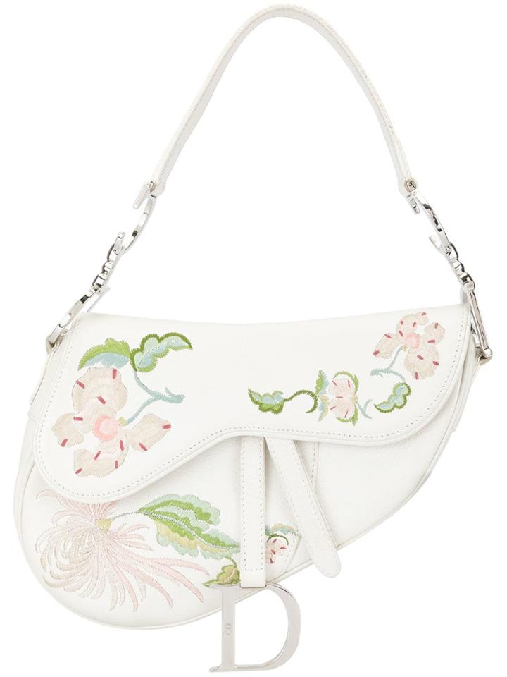 Christian Dior Vintage Embroidered Saddle Bag - White