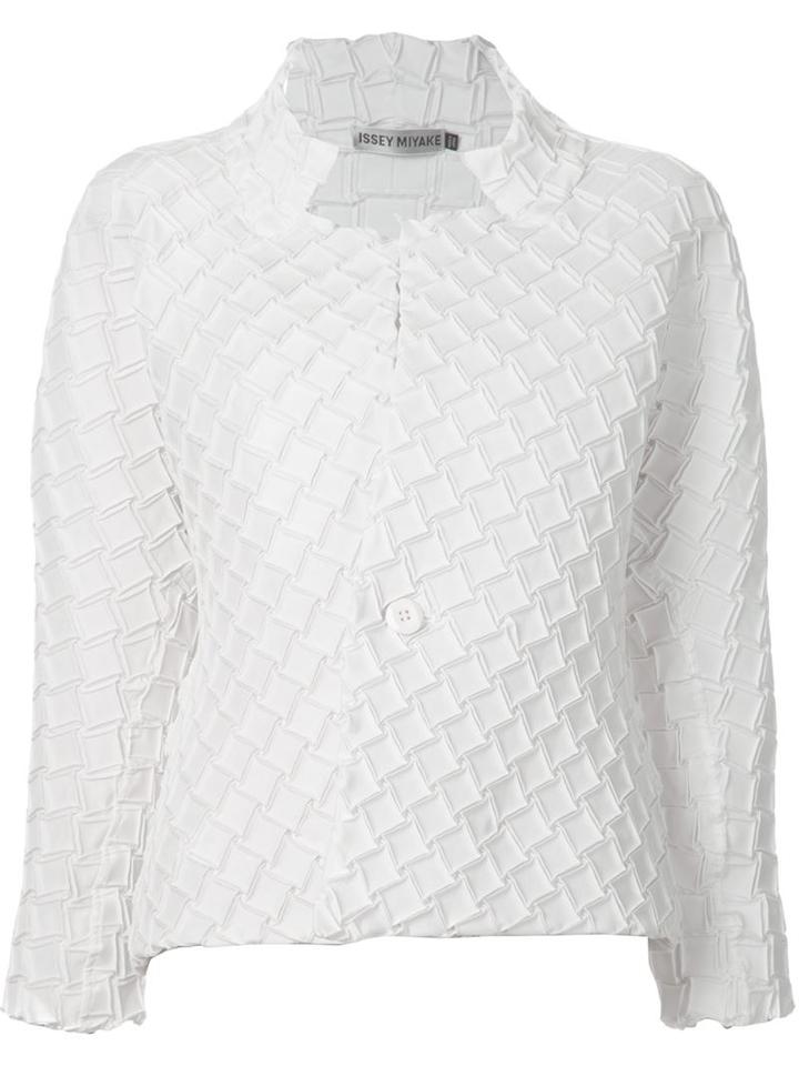 Issey Miyake Geometric Texture Jacket, Women's, Size: 2, White, Cotton/polyester/polyurethane/triacetate