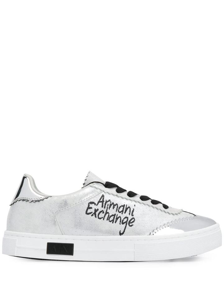 Armani Exchange Flat Metallic Trainers - Grey