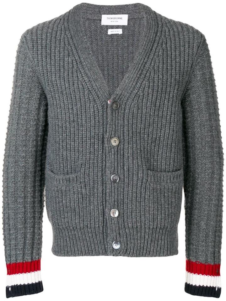 Thom Browne Chunky Fun-mix Stitch Merino Cardigan - Grey