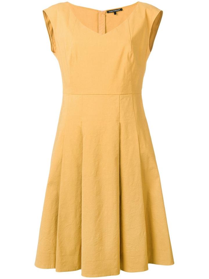 Luisa Cerano Flared V-neck Dress - Yellow