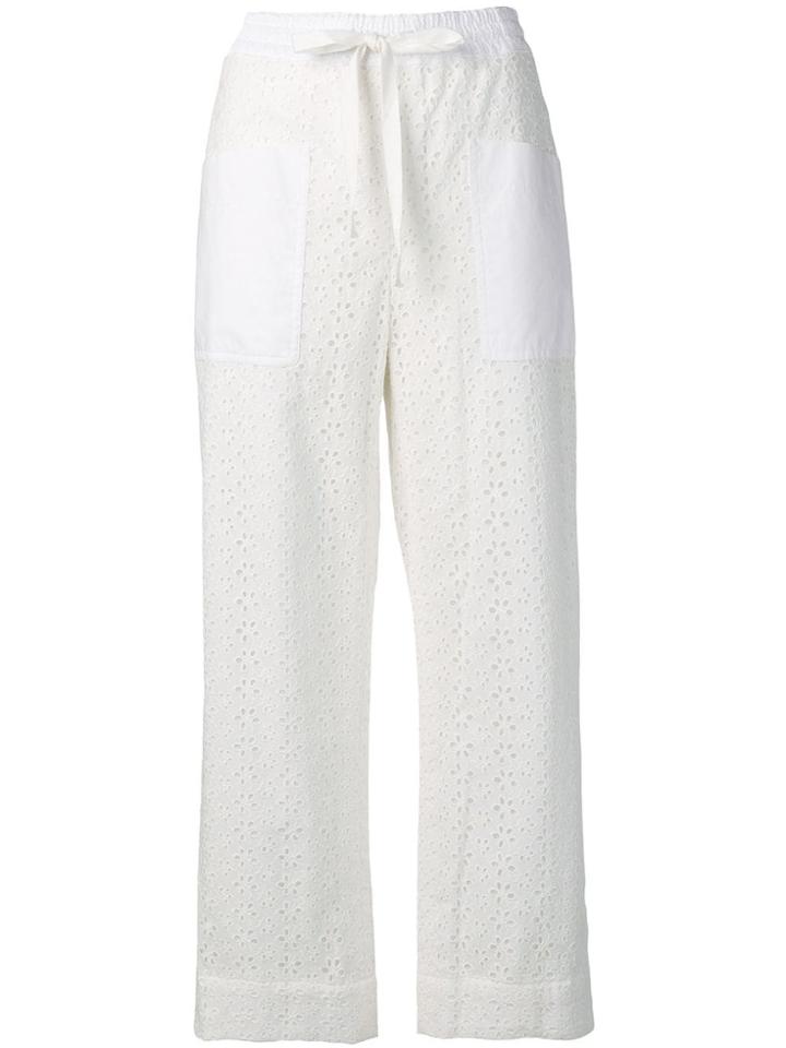 Tory Burch Drawstring Embroidered Trousers - White
