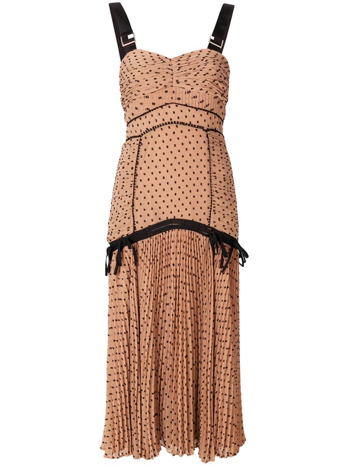 Self-portrait Polka Dot Pleated Dress - Brown