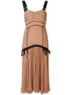 Self-portrait Polka Dot Pleated Dress - Brown