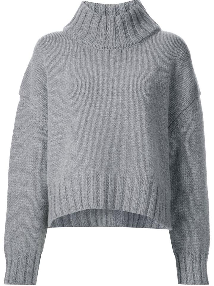 Sally Lapointe Thick Ribbed Collar Pullover, Women's, Size: Small, Grey, Cashmere