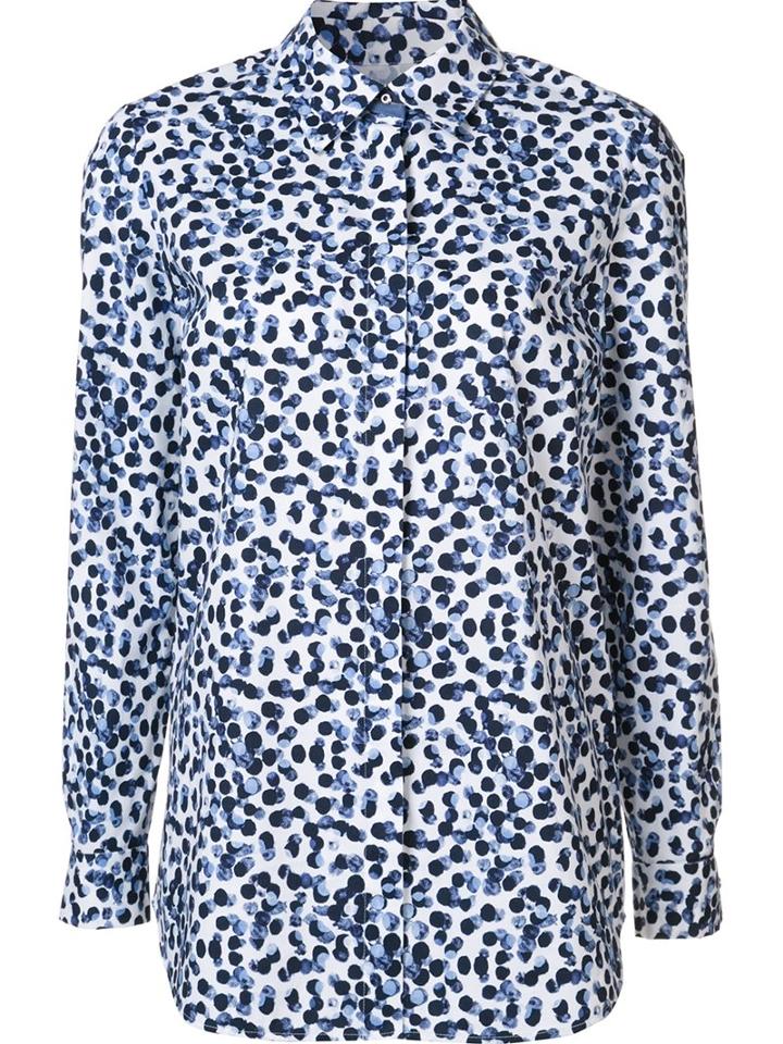 Lafayette 148 Dot Print Shirt, Women's, Size: Xl, White, Cotton/spandex/elastane