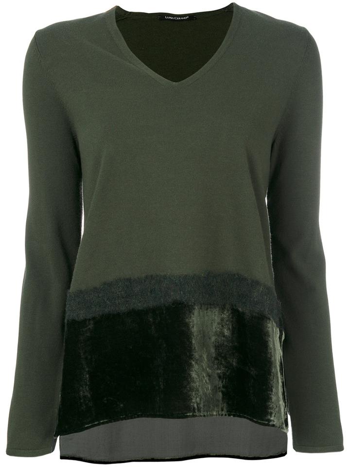 Luisa Cerano - Faux Fur Trim Detail Knit Top - Women - Polyester/viscose - 40, Green, Polyester/viscose