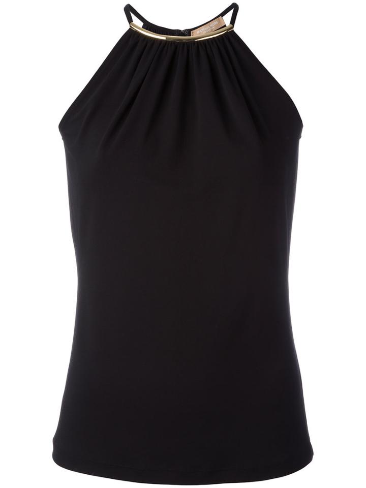 Michael Kors Gold-tone Neck Detail Blouse, Women's, Size: Xs, Black, Acetate/spandex/elastane/rayon/cupro