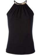 Michael Kors Gold-tone Neck Detail Blouse, Women's, Size: Xs, Black, Acetate/spandex/elastane/rayon/cupro