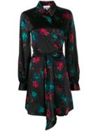 Ganni Floral Print Wrap Shirt Dress - Black