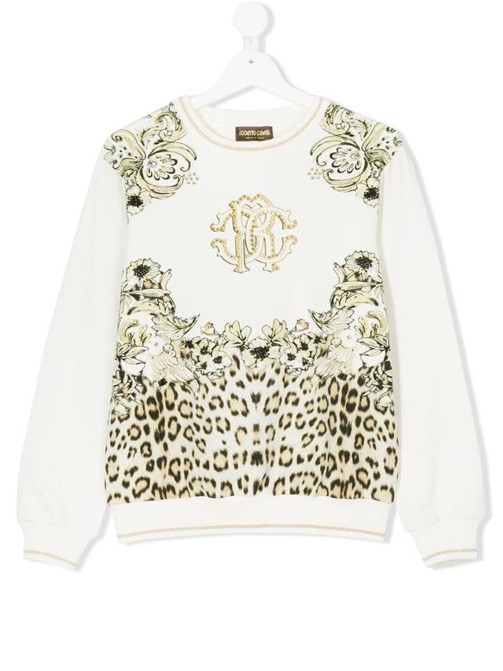 Roberto Cavalli Junior Floral Leopard Print Sweatshirt - White