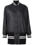 Mm6 Maison Margiela Striped Detailing Long Bomber, Women's, Size: 42, Black, Polyester