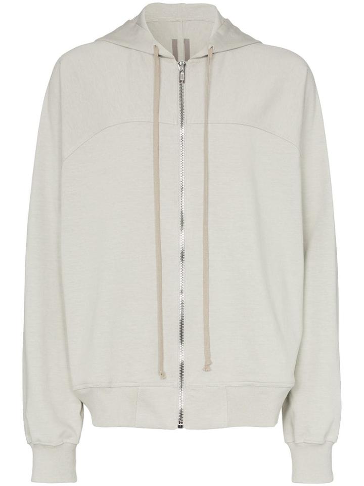 Rick Owens Zipped Grey Drawstrings Hoodie