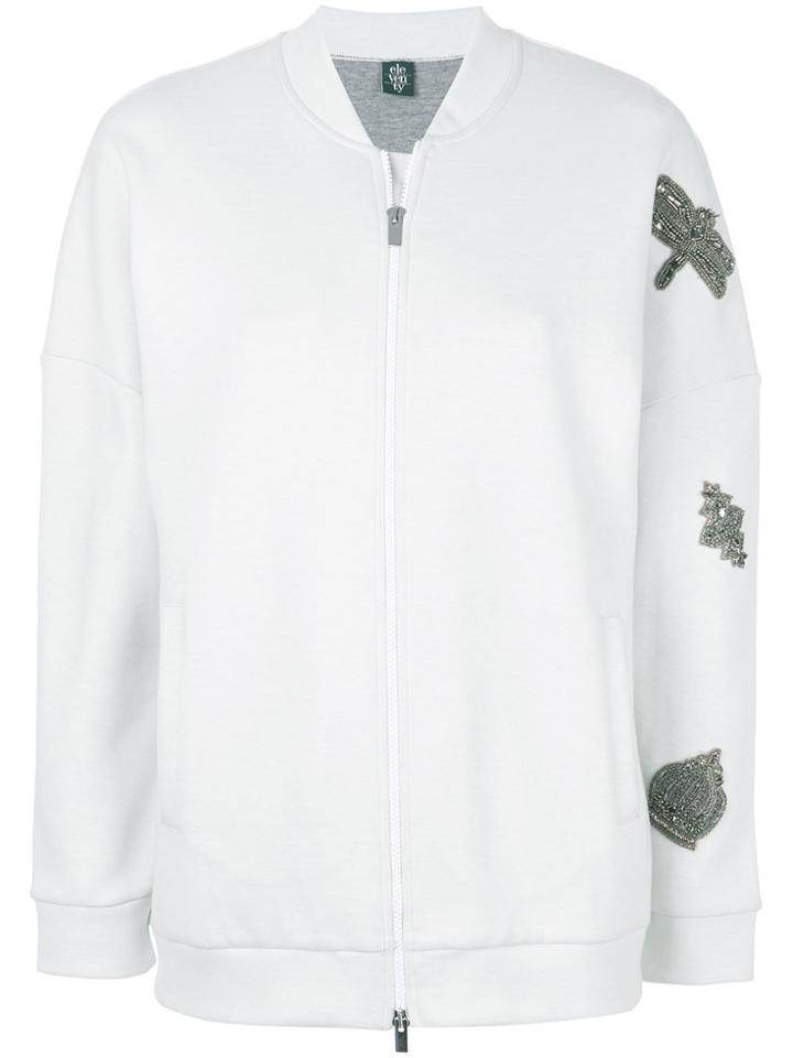 Eleventy Embellished Ziped Sweatshirt - White