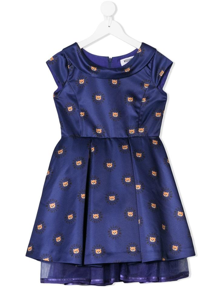 Moschino Kids Teen Teddy Bear Pleated Dress - Blue