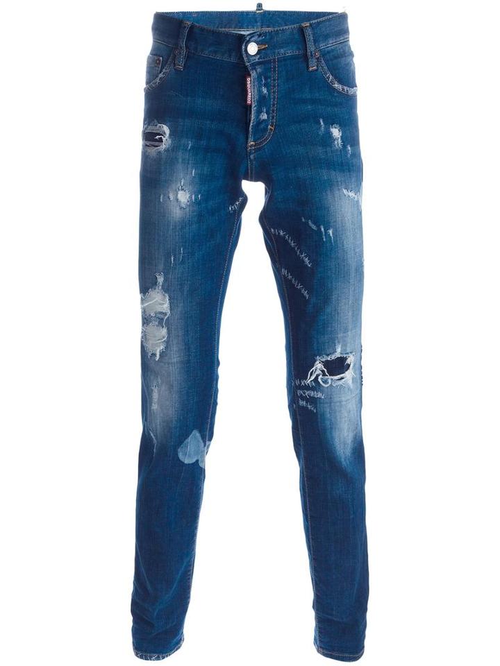 Dsquared2 'slim' Jeans, Men's, Size: 46, Blue, Cotton/spandex/elastane/polyester/leather