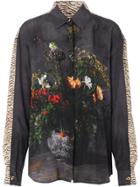 Burberry Floral And Leopard Print Silk Shirt - Black