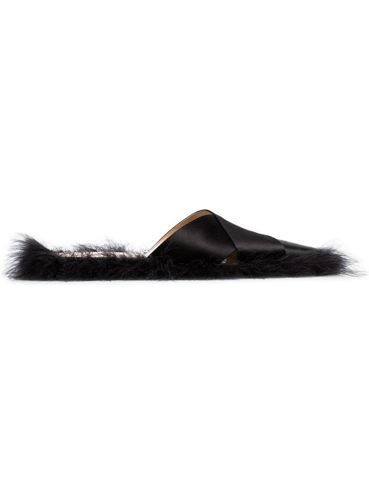 Simone Rocha Feather-trimmed Satin Backless Loafers - Black