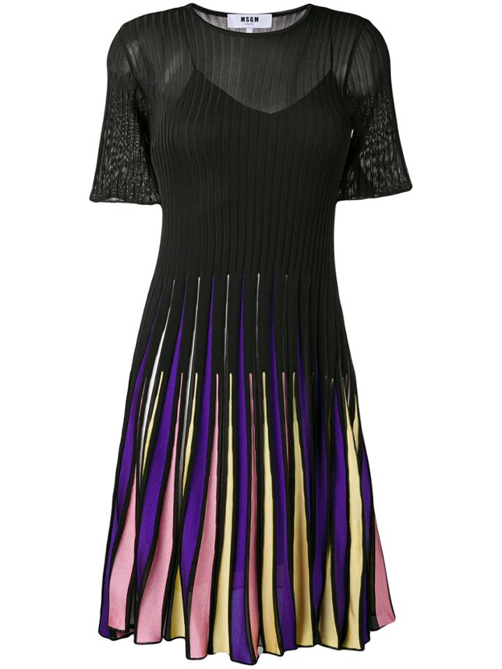 Msgm Ribbed Knit Pleated Skirt Dress - Black