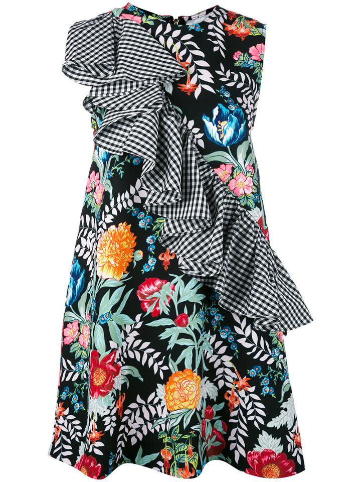 House Of Holland - Gingham Frill Shift Dress - Women - Cotton/polyester - 10, Black, Cotton/polyester