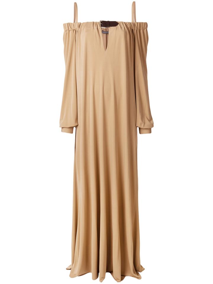 Alberta Ferretti Off-shoulder Flared Dress - Brown