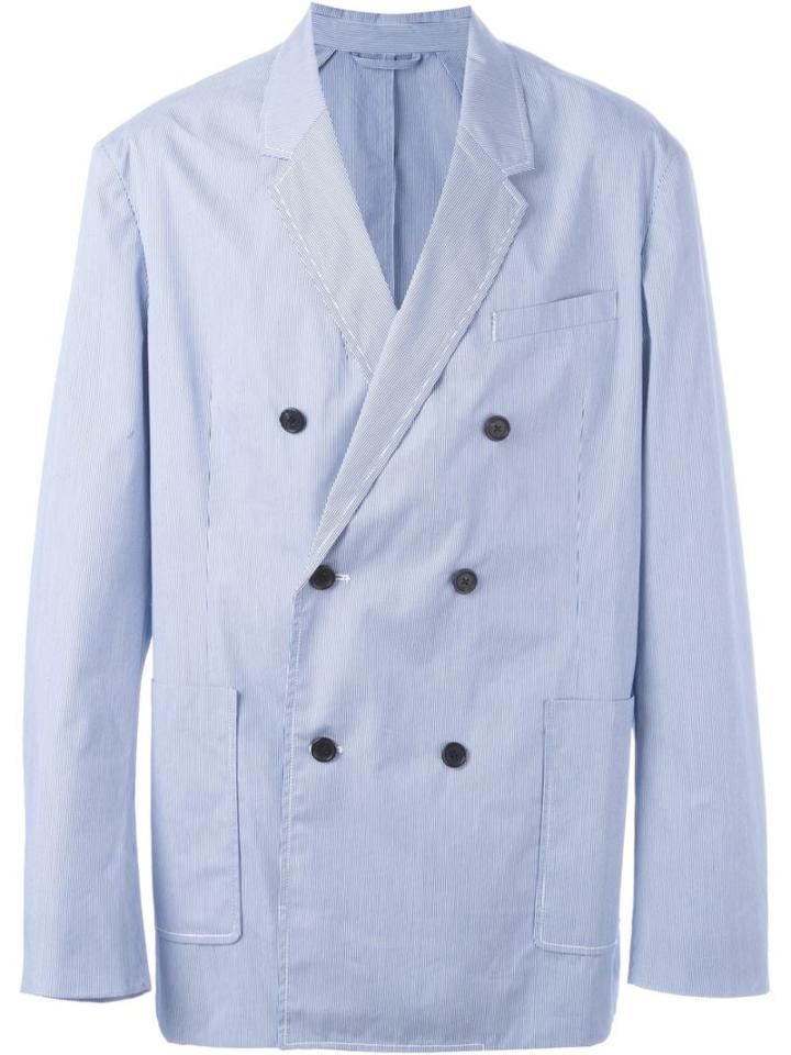 3.1 Phillip Lim Striped Double Breasted Blazer, Men's, Size: 42, Blue, Cotton/polyester/viscose