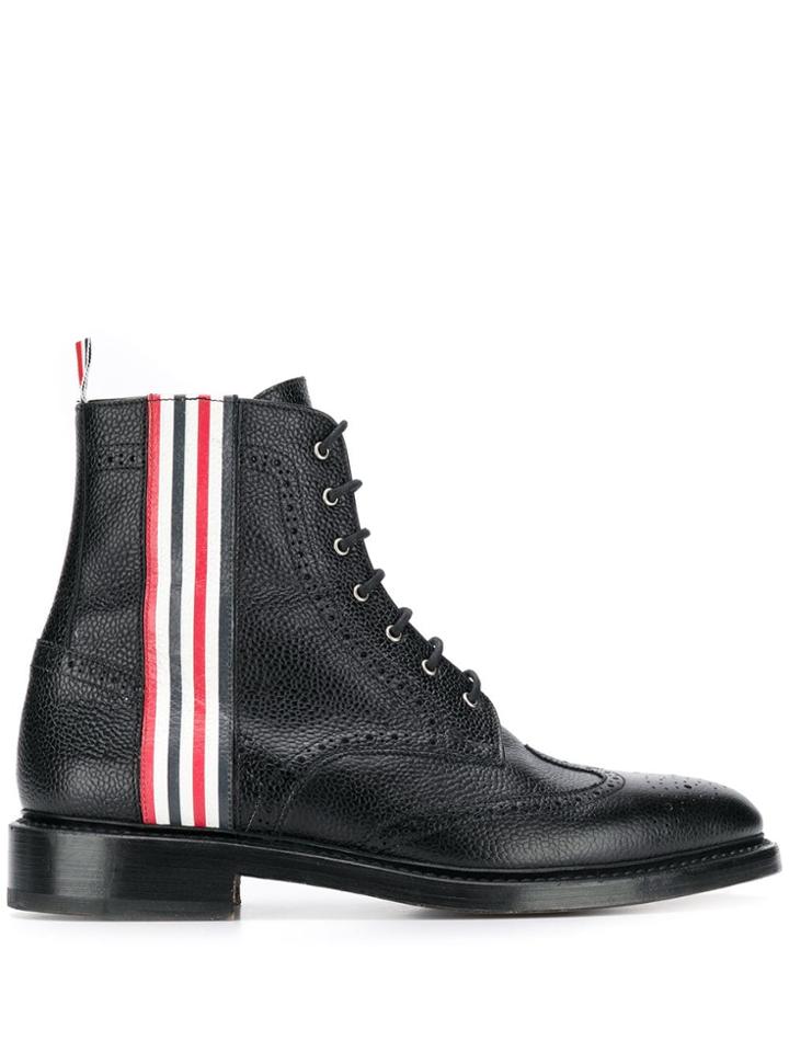 Thom Browne 4-bar Rwb Emboss Wingtip Boot - Black