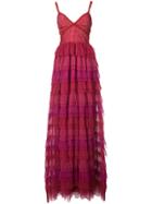 Marchesa Notte Sleeveless Ruffled Lace Evening Gown - Red