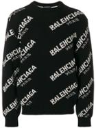 Balenciaga Jacquard Logo Crew Neck Jumper - Black