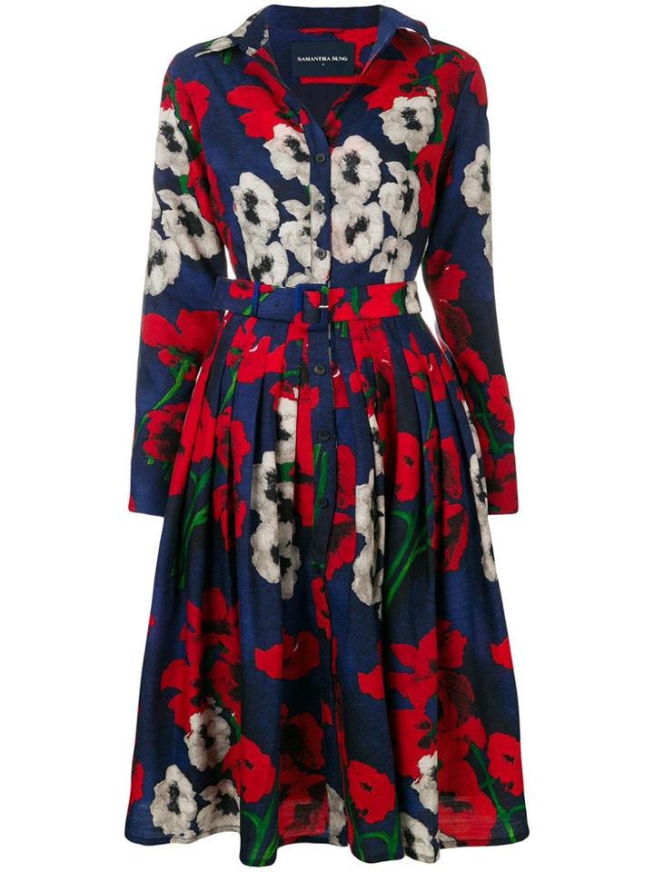Samantha Sung Floral Shirt Dress - Blue