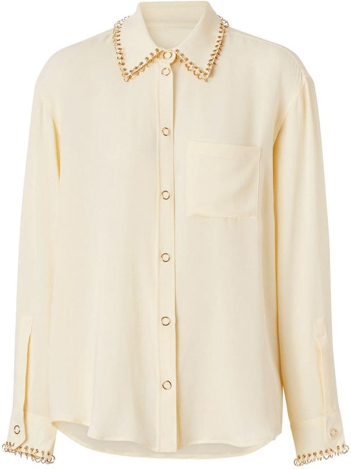 Burberry Ring-pierced Silk Oversized Shirt - Neutrals