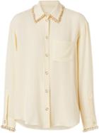 Burberry Ring-pierced Silk Oversized Shirt - Neutrals