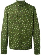 Prada Elephant Print Button-down Shirt, Men's, Size: 41, Green, Cotton