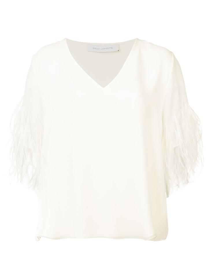 Sally Lapointe - Embroiderd T-shirt - Women - Silk/ostrich Feather - 2, White, Silk/ostrich Feather