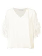 Sally Lapointe - Embroiderd T-shirt - Women - Silk/ostrich Feather - 2, White, Silk/ostrich Feather