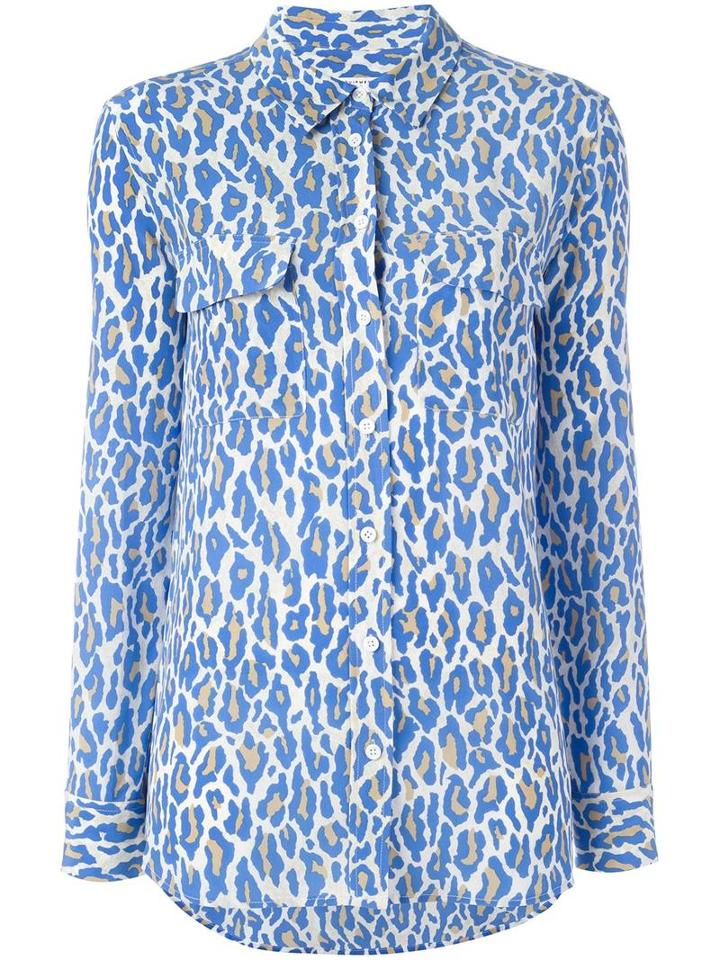 Equipment Leopard Print Shirt, Women's, Size: 40, Blue, Silk