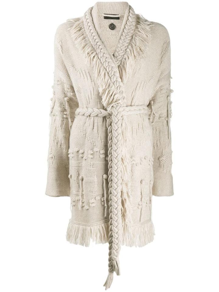 Alanui Fringed Jacquard-knitted Cardigan - Neutrals