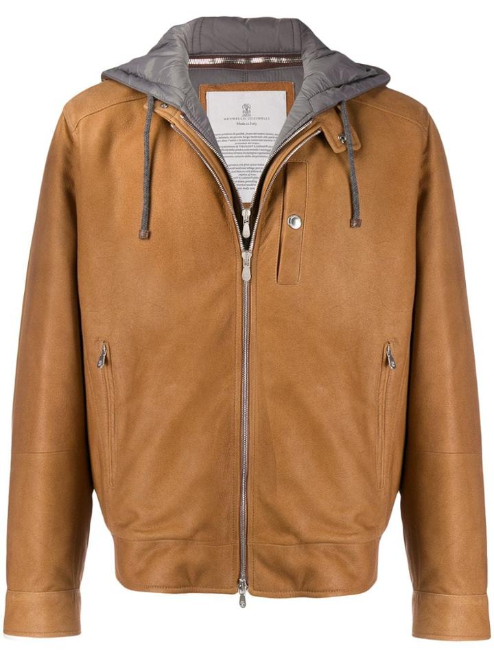 Brunello Cucinelli Hooded Leather Jacket - Brown