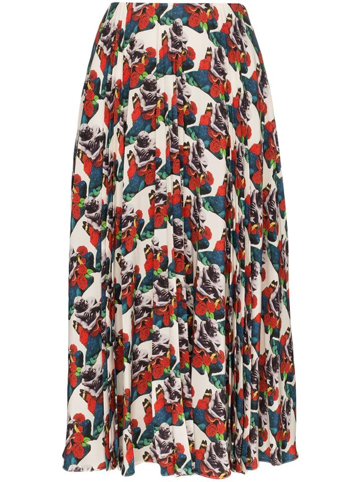 Valentino Floral-print Pleated Silk Skirt - Am0 Multicoloured