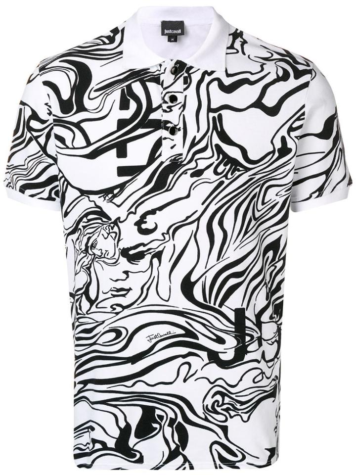 Just Cavalli Contrasting Print Polo Shirt - White