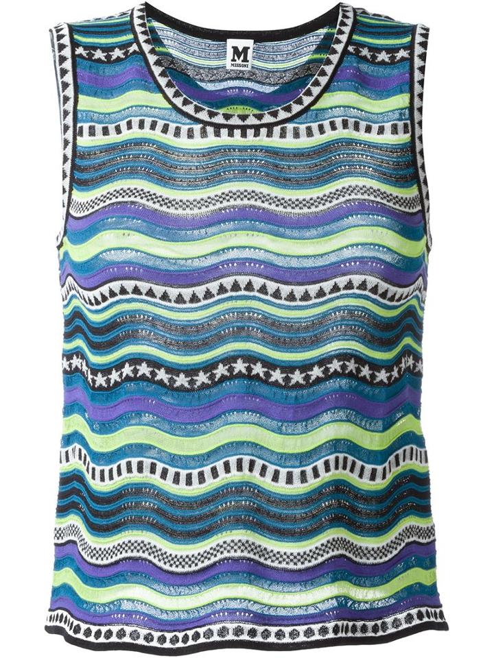 M Missoni Wavy Stripes Tank Top, Women's, Size: 42, Black, Cotton/polyester/viscose/polyamide