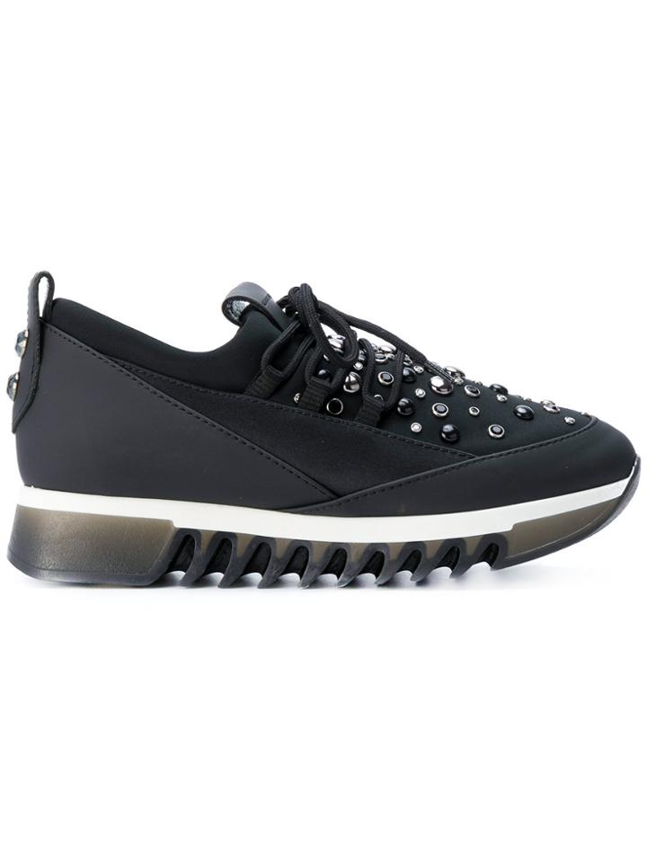 Alexander Smith Crystal Detail Ridged Sole Sneakers - Black