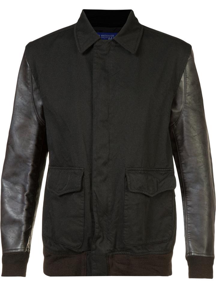 Junya Watanabe Comme Des Garçons Contrast Sleeve Bomber Jacket, Men's, Size: Medium, Black, Cotton/polyester/artificial Leather