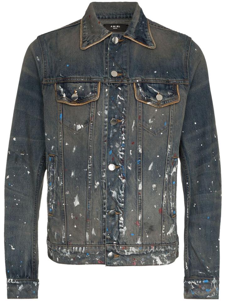 Amiri Artist Paint Print Denim Jacket - Blue