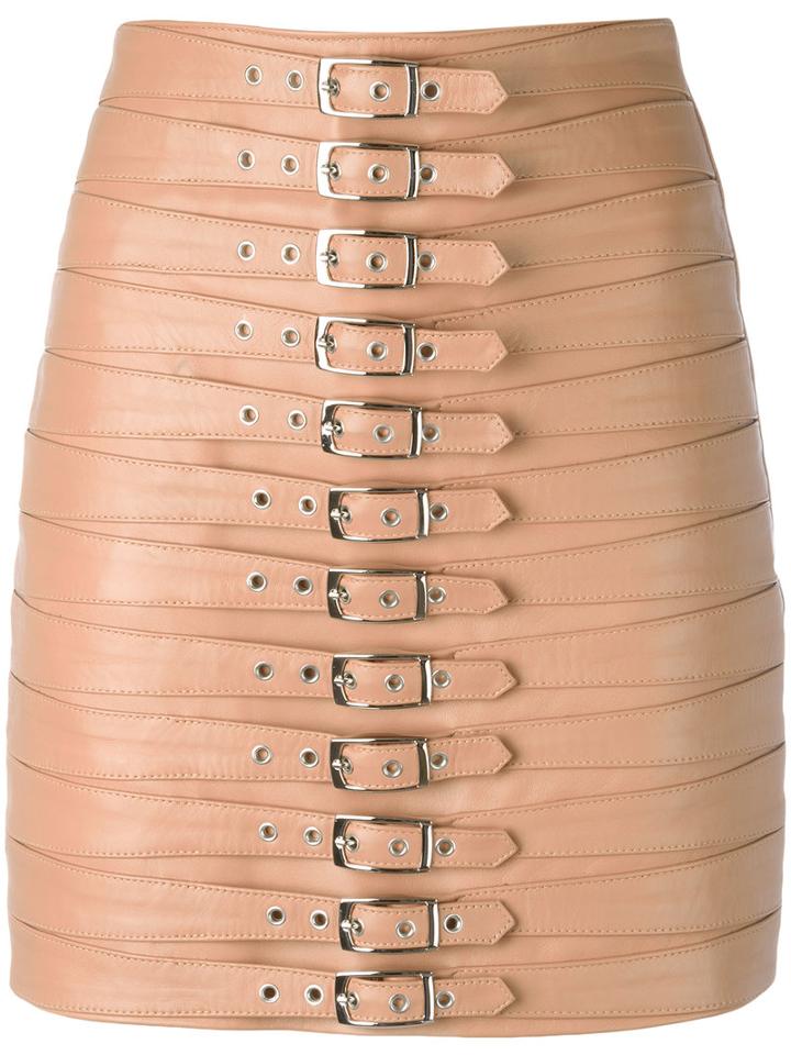 Manokhi Multi Belted Skirt, Women's, Size: 36, Nude/neutrals, Leather/viscose/polyester