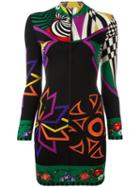 Versace Vintage Geometric Long Sleeve Fitted Dress, Women's, Size: 40