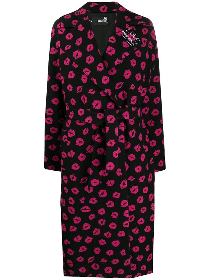 Love Moschino Baci Baci Belted Coat - Black
