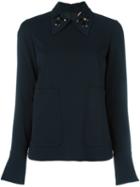 No21 Embellished Collar Shirt, Women's, Size: 44, Black, Viscose/cupro/spandex/elastane/metallic Fibre