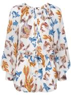 Elena Makri Longsleeved Fish Print Playsuit - Multicolour
